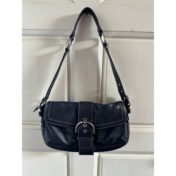 Vintage Y2K Coach 3653 Rare Black Leather Buckle Sufflette Soho Shoulder Bag - Picture 2 of 9